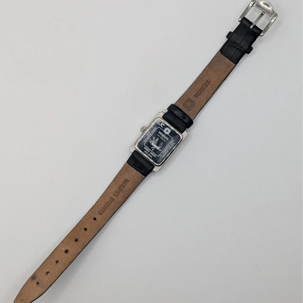Wenger SMT Design Watch Women 6.5 Black Grey Swiss Made‎ Rectangular 092.0940
